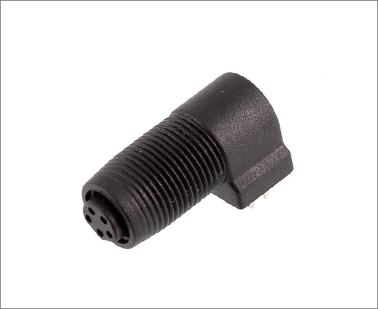 M8孔型弯针塑胶插座 PCB式 螺牙M10x0.75 全塑快插款