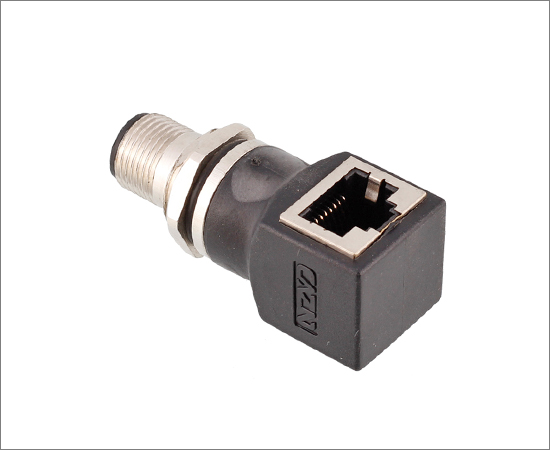 M12 Angled Male to RJ45 Adapter }