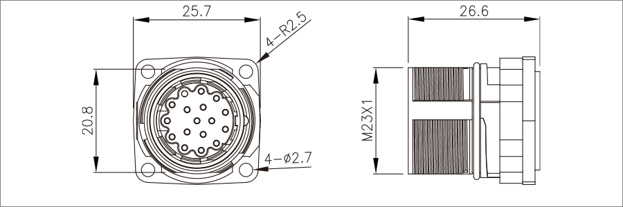 M623信号直式针型方形法兰插座-压接式-安装孔19.8x19.8-900x300-1.png