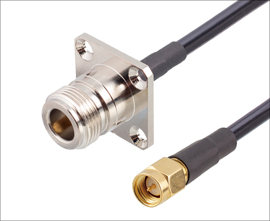 N (female) 4-hole flange to SMA (male) straight plug, cable: RG58, frequency: DC ~ 6GHz}