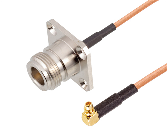 N (Female) 4-hole flange to MMCX (male) right angle plug, cable: RG316, frequency: DC ~ 6GHz}