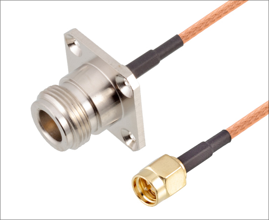 N (Female) 4-hole flange to SMA (male) straight plug, cable: RG316, frequency: DC ~ 6GHz}