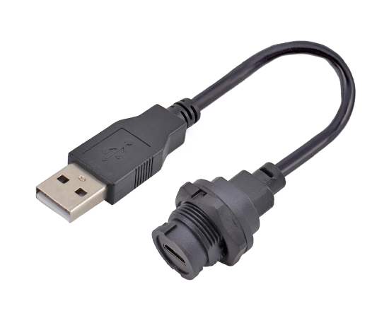 Micro USB母/USB2.0公 带线板后插座(卡扣式)