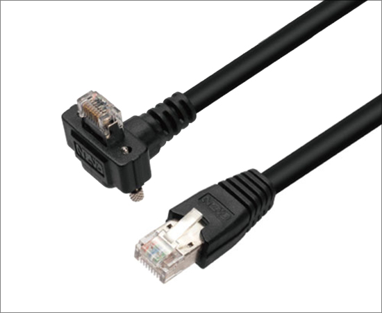 Gige网线RJ45转RJ45带固定耳弯头线缆