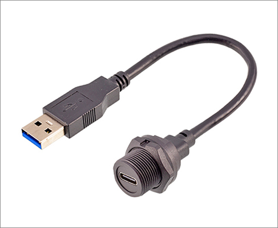 TYPE-C母/USB公 带线板后插座(螺纹式)