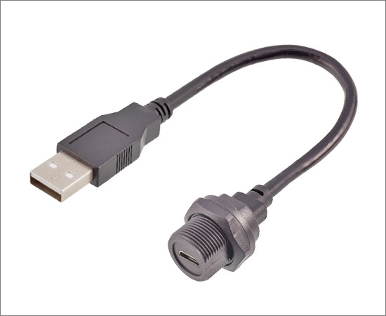 Micro USB母/USB2.0公 带线板后插座(螺纹式)