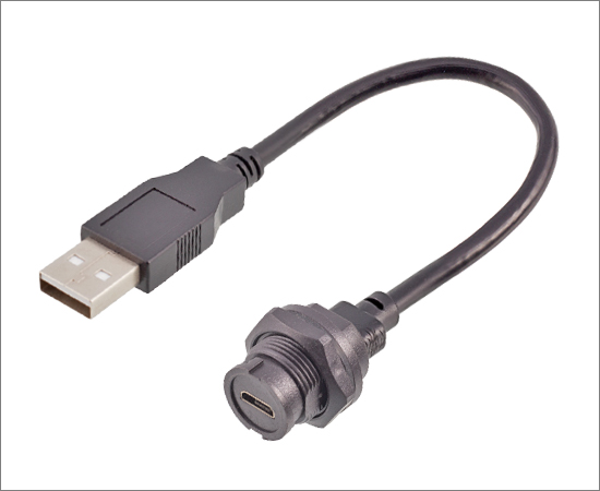 Micro USB母/USB2.0公 带线板后插座(卡扣式)
