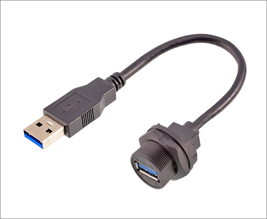 USB 母/公 带线 板后插座(螺纹式)