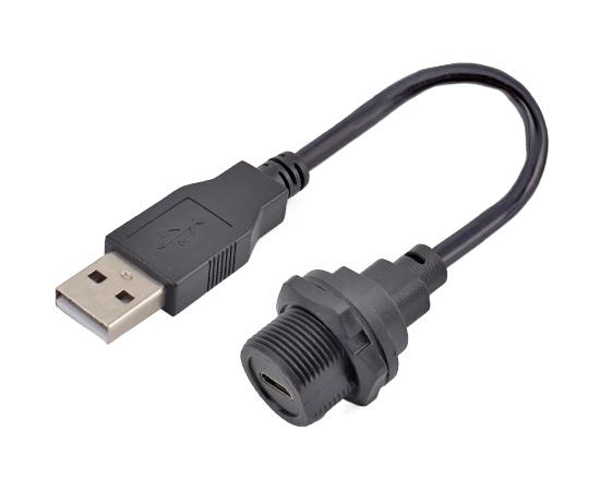 MICRO USB Female Back mount Receptacle to USB 2.0 Male  Overmolded Cable(Threaded)}