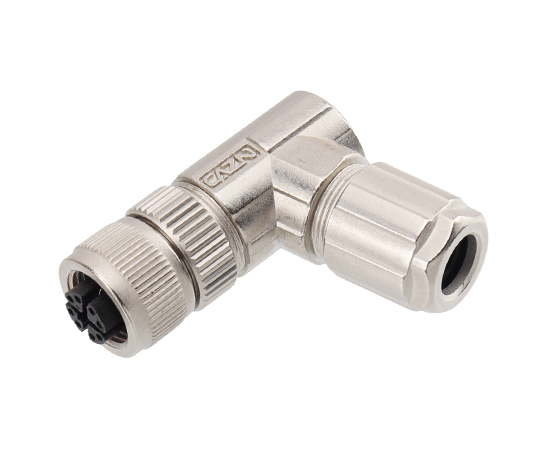 M12 Angled Female Metal Assembled Plug (Data type, Solder)}