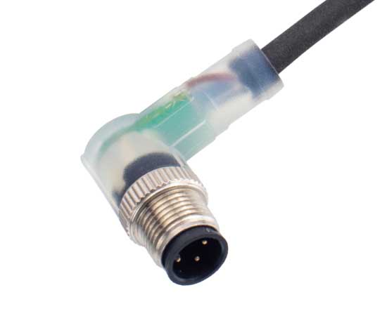 M12弯式针型成型插 带LED指示灯款