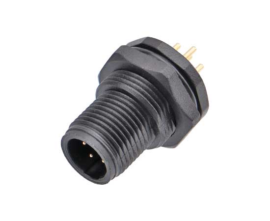 M12板后安装针型插座 PCB式 塑胶版